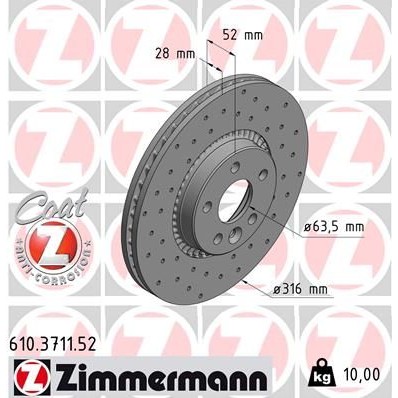Снимка на Спирачен диск ZIMMERMANN SPORT COAT Z 610.3711.52 за Volvo V60 D5 AWD - 230 коня дизел
