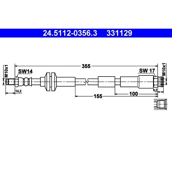 Снимка на Спирачен маркуч ATE 24.5112-0356.3 за Lancia Ypsilon (846) 1.3 D Multijet (312.YXE1A, 312.YXU1A) - 95 коня дизел