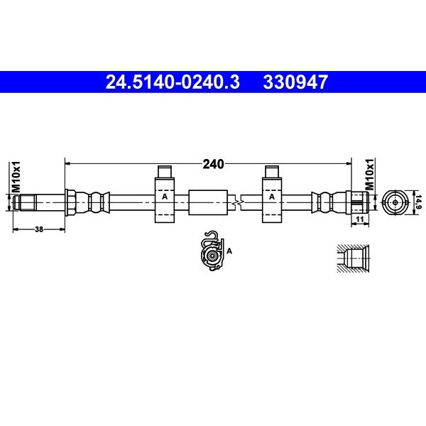 Снимка на Спирачен маркуч ATE 24.5140-0240.3 за VW Transporter T5 Box 1.9 TDI - 84 коня дизел
