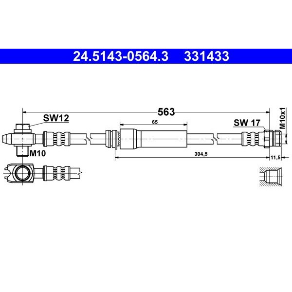 Снимка на Спирачен маркуч ATE 24.5143-0564.3 за Skoda Octavia Estate (1Z5) 2.0 FSI 4x4 - 150 коня бензин