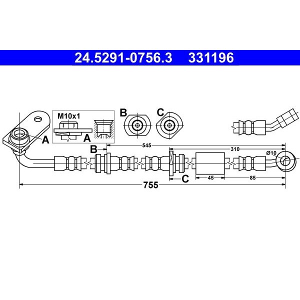 Снимка на Спирачен маркуч ATE 24.5291-0756.3 за Suzuki Grand Vitara (FT,GT) 1.6 4x4 - 99 коня бензин