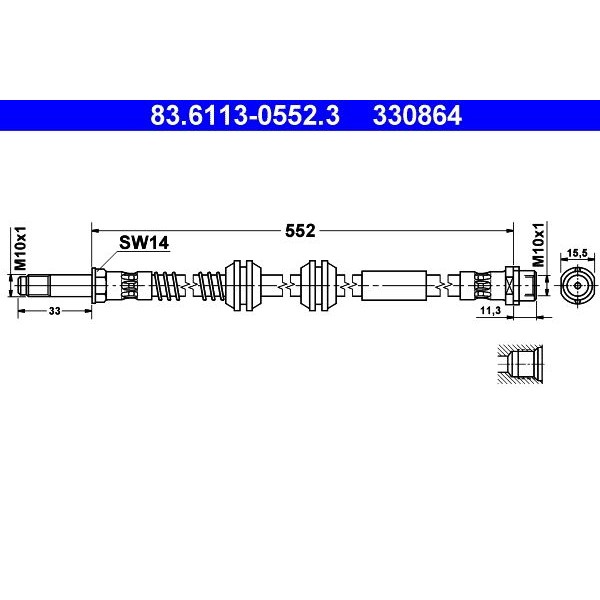 Снимка на Спирачен маркуч ATE 83.6113-0552.3 за VW Transporter T5 Box 1.9 TDI - 84 коня дизел