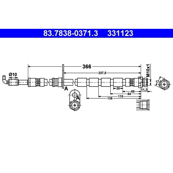 Снимка на Спирачен маркуч ATE 83.7838-0371.3 за Ford Fiesta 6 1.4 TDCi - 68 коня дизел