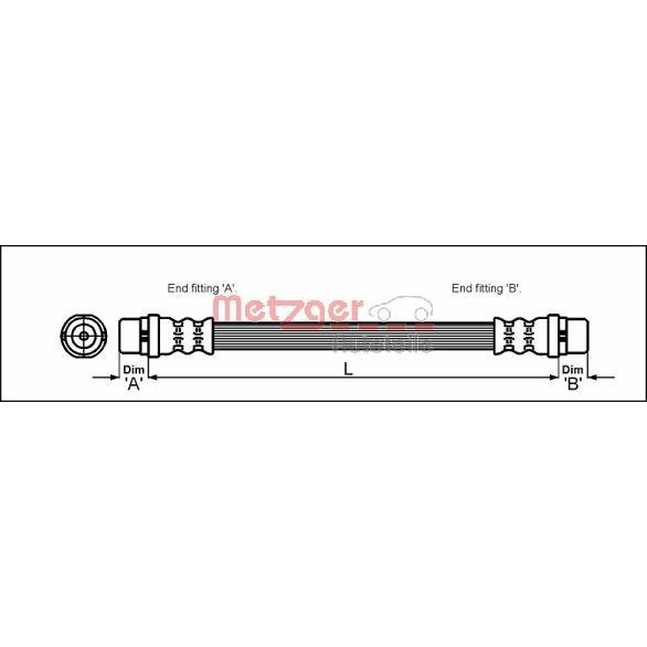 Снимка на Спирачен маркуч METZGER 4110340 за Mercedes Sprinter 4-t Box (904) 412 D - 122 коня дизел