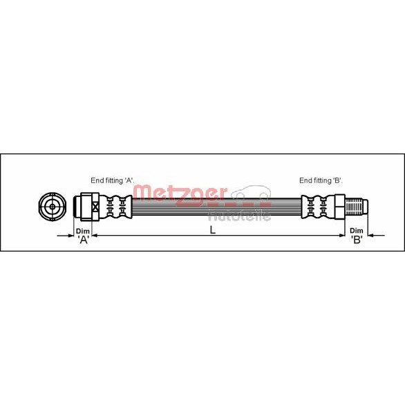 Снимка на Спирачен маркуч METZGER 4110581 за Mercedes C-class Saloon (w203) C 200 CGI Kompressor (203.043) - 170 коня бензин