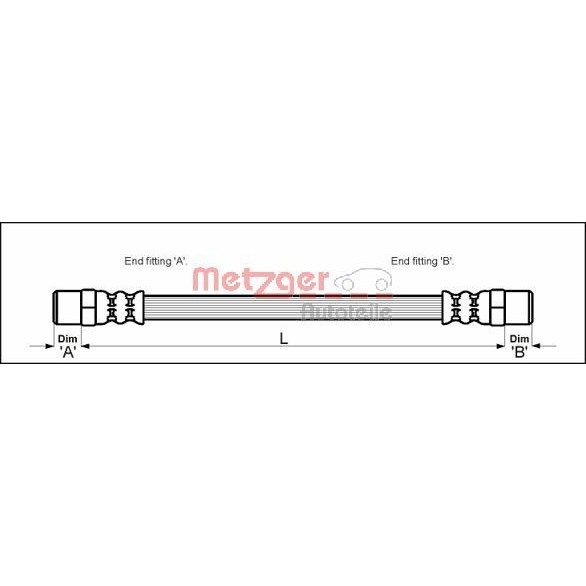 Снимка на Спирачен маркуч METZGER 4110597 за Volvo 240 Saloon (P242, P244) 2.3 - 131 коня бензин
