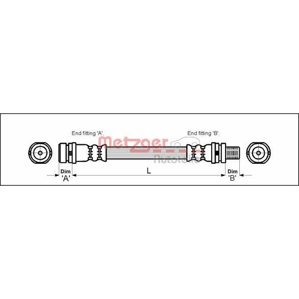 Снимка на Спирачен маркуч METZGER 4112506 за Ford Mondeo 1 Saloon (GBP) 1.6 i 16V - 88 коня бензин