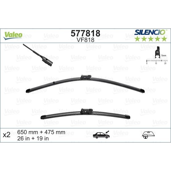 Снимка на Чистачки VALEO SILENCIO FLAT BLADE SET 577818 за VW Arteon (3H7) 2.0 TSI 4motion - 272 коня бензин