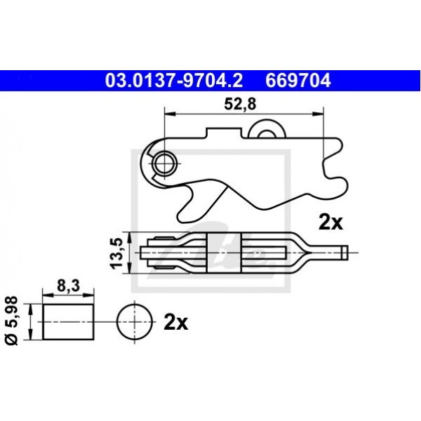 Снимка на К-т принадлежности, спирачна челюст за ръчна спирачка ATE 03.0137-9704.2 за Mercedes 190 (w201) E 2.3 (201.028) - 136 коня бензин