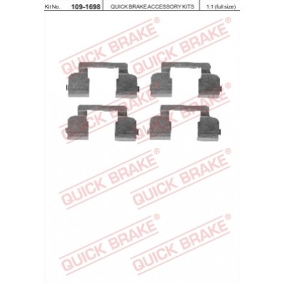 Снимка на комплект принадлежности, дискови накладки QUICK BRAKE QB109-1698 за Dacia Logan LS 1.2 16V LPG - 75 коня Бензин/Автогаз(LPG)
