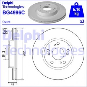 Снимка на Спирачен диск DELPHI BG4996C за Honda Civic 9 saloon (fb, fg) 1.8 (FB2) - 141 коня бензин