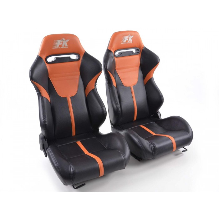Снимка на Спортни седалки комплект 2 бр. Atlanta еко кожа черни/оранжеви FK Automotive FKRSE010153 за Audi A4 Sedan (8D2, B5) 2.4 quattro - 165 коня бензин