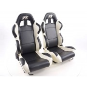 Снимка на Спортни седалки комплект 2 бр. Boston еко кожа черни/бели FK Automotive FKRSE010131
