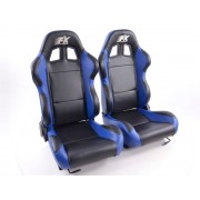 Снимка на Спортни седалки комплект 2 бр. Boston еко кожа черни/сини FK Automotive FKRSE010135