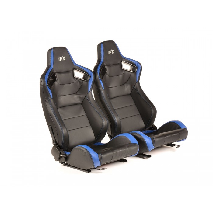 Снимка на Спортни седалки комплект 2 бр. Bremen еко кожа черни/сини Carbon-Look FK Automotive FKRSE17065