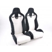 Снимка на Спортни седалки комплект 2 бр. Columbus еко кожа бели/черни FK Automotive FKRSE011043