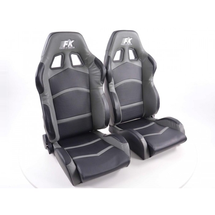 Снимка на Спортни седалки комплект 2 бр. Cyberstar еко кожа черни/сиви FK Automotive FKRSE649/651 за BMW 3 Coupe E30 318 i - 105 коня бензин