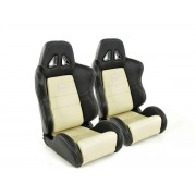 Снимка на Спортни седалки комплект 2 бр. Dallas еко кожа бежови/черни шев бежови FK Automotive FKRSE010111