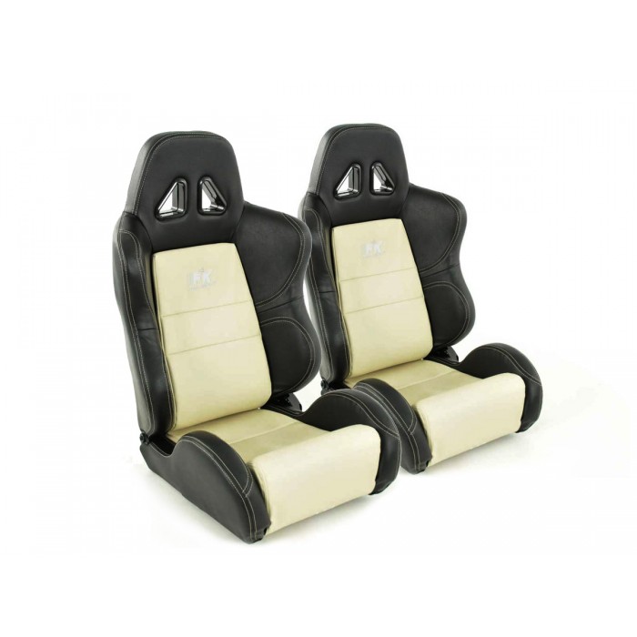 Снимка на Спортни седалки комплект 2 бр. Dallas еко кожа бежови/черни шев бежови FK Automotive FKRSE010111 за Dacia Logan MCV2 1.2 - 73 коня бензин