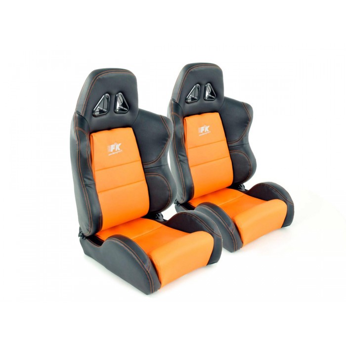 Снимка на Спортни седалки комплект 2 бр. Dallas еко кожа оранжеви/черни шев оранжеви FK Automotive FKRSE010107 за Alfa Romeo 155 (167) Sedan 2.5 V6 (167.A1C, 167.A1E) - 163 коня бензин