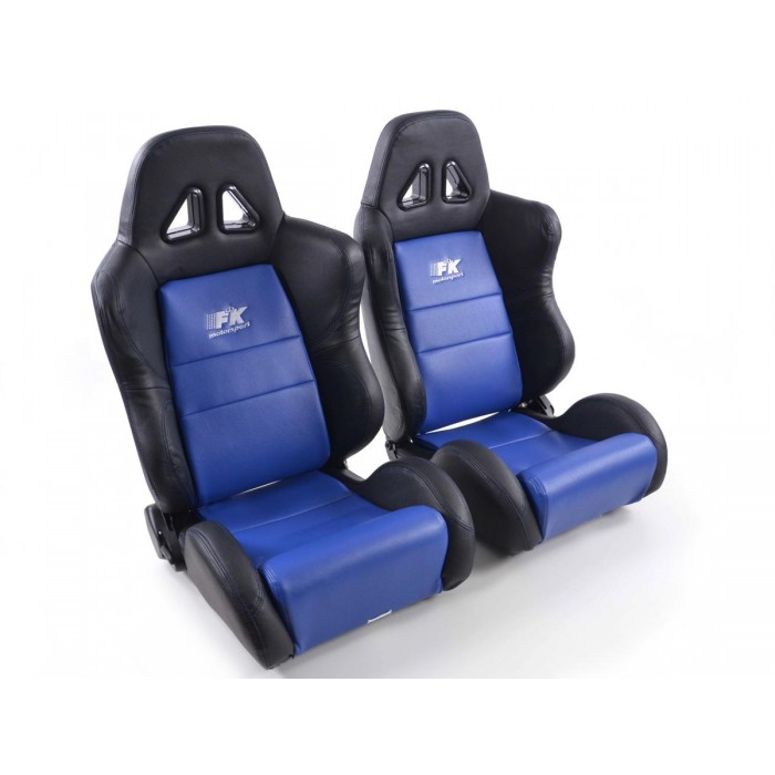 Снимка на Спортни седалки комплект 2 бр. Dallas еко кожа сини/черни шев сини FK Automotive FKRSE010103 за Alfa Romeo 33 (905) Sedan 1.5 (905.A2) - 102 коня бензин