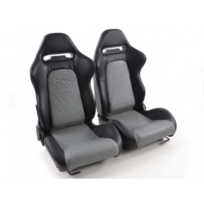 Снимка на Спортни седалки комплект 2 бр. Detroit еко кожа черни/сиви FK Automotive FKRSE011003 за Audi A5 Cabrio (8F7) 2.0 TDI - 143 коня дизел