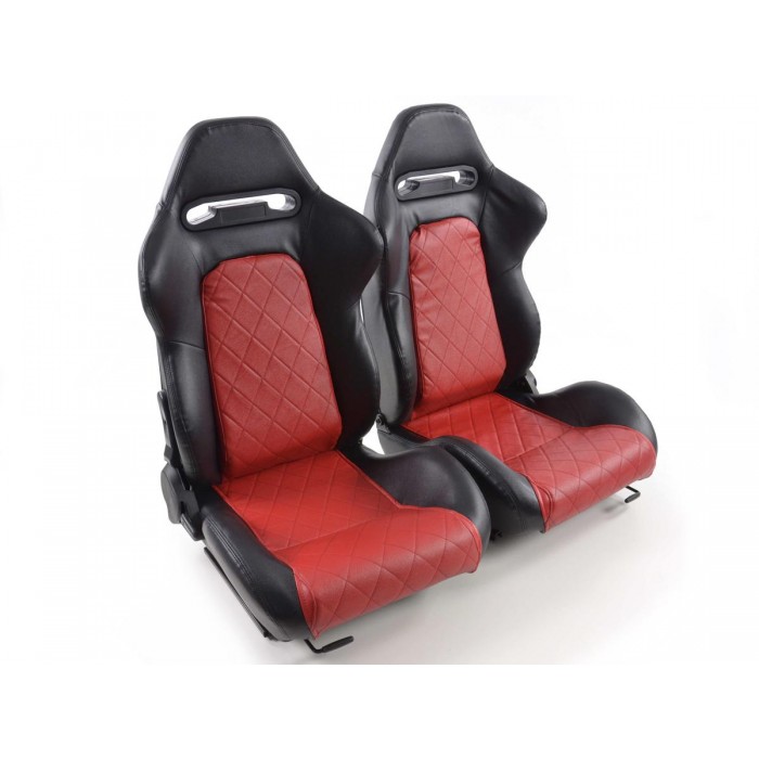 Снимка на Спортни седалки комплект 2 бр. Detroit еко кожа черни/червени / FK Automotive FKRSE011007 за камион MAN TGX 18.440 - 441 коня дизел