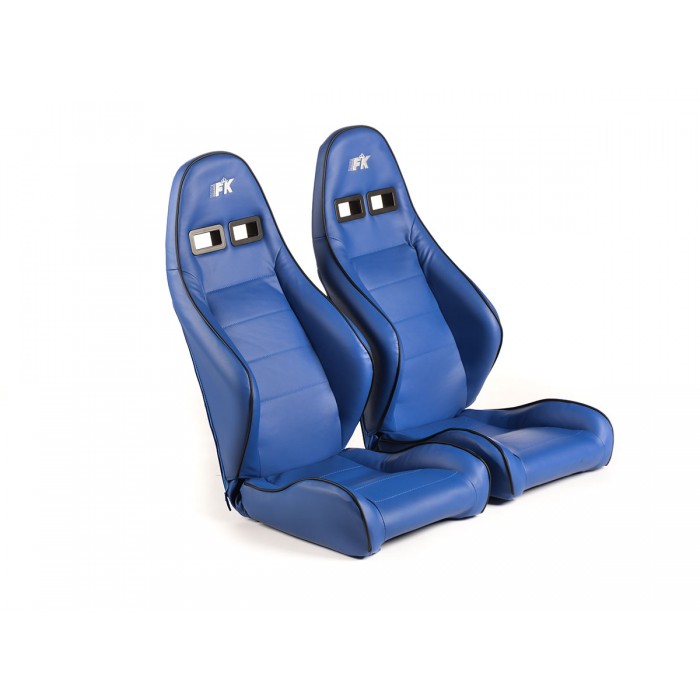 Снимка на Спортни седалки комплект 2 бр. Dortmund еко кожа сини бели FK Automotive FKRSE17087 за Alfa Romeo 166 Sedan 2.0 V6 (936A3___) - 205 коня бензин