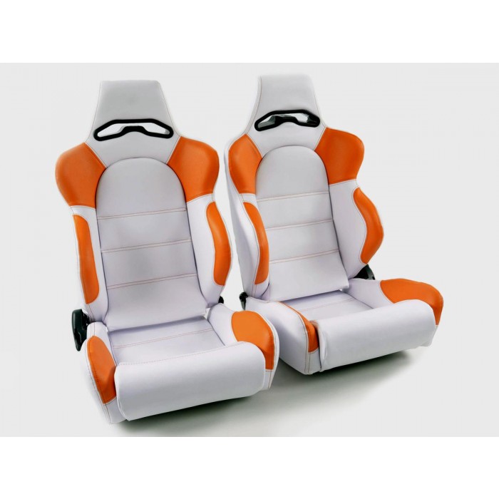Снимка на Спортни седалки комплект 2 бр. Edition 1 еко кожа бели/оранжеви FK Automotive DP001 за Alfa Romeo 166 Sedan 2.5 V6 24V (936A21__) - 188 коня бензин