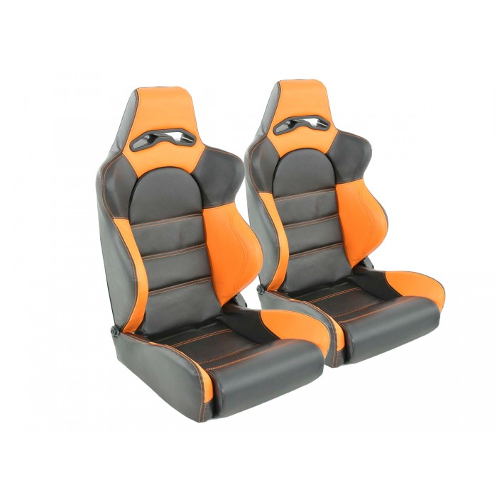 Снимка на Спортни седалки комплект 2 бр. Edition 1 еко кожа черни/оранжеви FK Automotive DP003 за Alfa Romeo 33 (907B) Sportwagon 1.5 i.e (907B2B) - 97 коня бензин