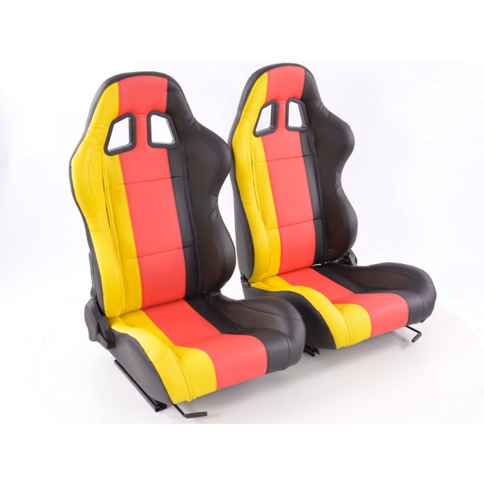 Снимка на Спортни седалки комплект 2 бр. Germany еко кожа черни/червени //жълти FK Automotive FKRSE12051