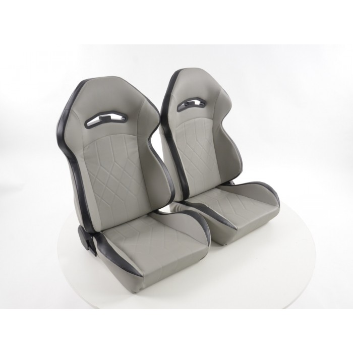 Снимка на Спортни седалки комплект 2 бр. Halbschalensitz еко кожа сиви шев черни FK Automotive FKRSE14045 за Peugeot 405 Estate (15e) 1.4 - 64 коня бензин