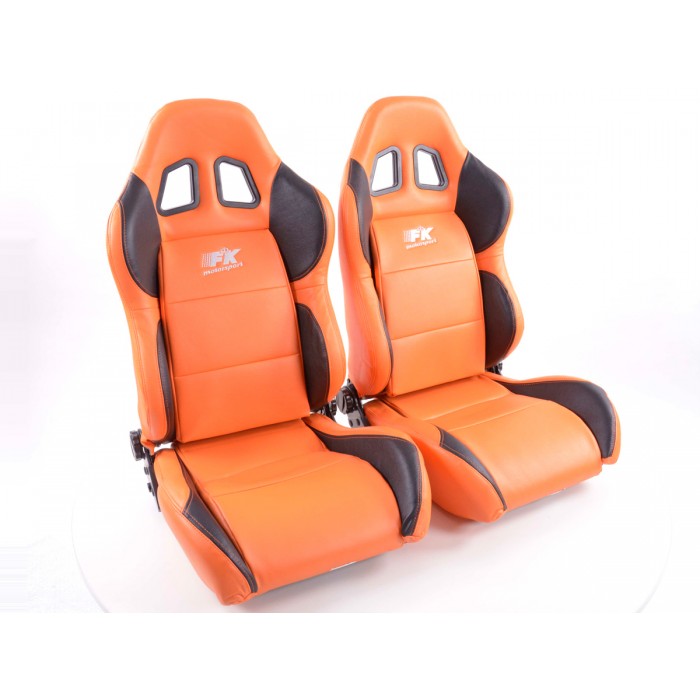 Снимка на Спортни седалки комплект 2 бр. Houston еко кожа оранжеви/черни шев оранжеви FK Automotive FKRSE010045 за Audi A6 Avant (4B, C5) RS6 quattro - 450 коня бензин