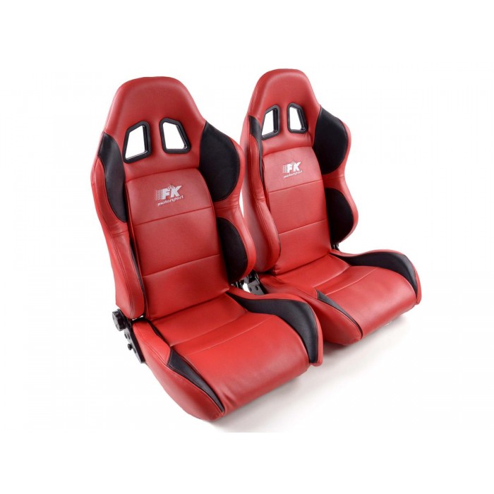 Снимка на Спортни седалки комплект 2 бр. Houston еко кожа червени /черни шев червени / FK Automotive FKRSE010053 за Alfa Romeo 156 (932) Sportwagon 2.0 16V T.SPARK (932A2) - 155 коня бензин