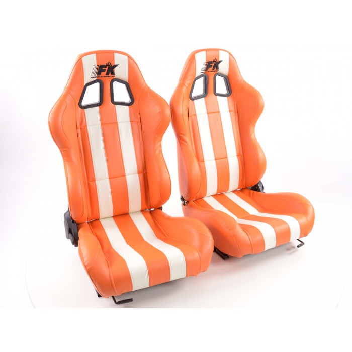 Снимка на Спортни седалки комплект 2 бр. Indianapolis еко кожа оранжеви/бели FK Automotive FKRSE010189 за Alfa Romeo 75 (162b) 3.0 V6 (162.B6C) - 192 коня бензин