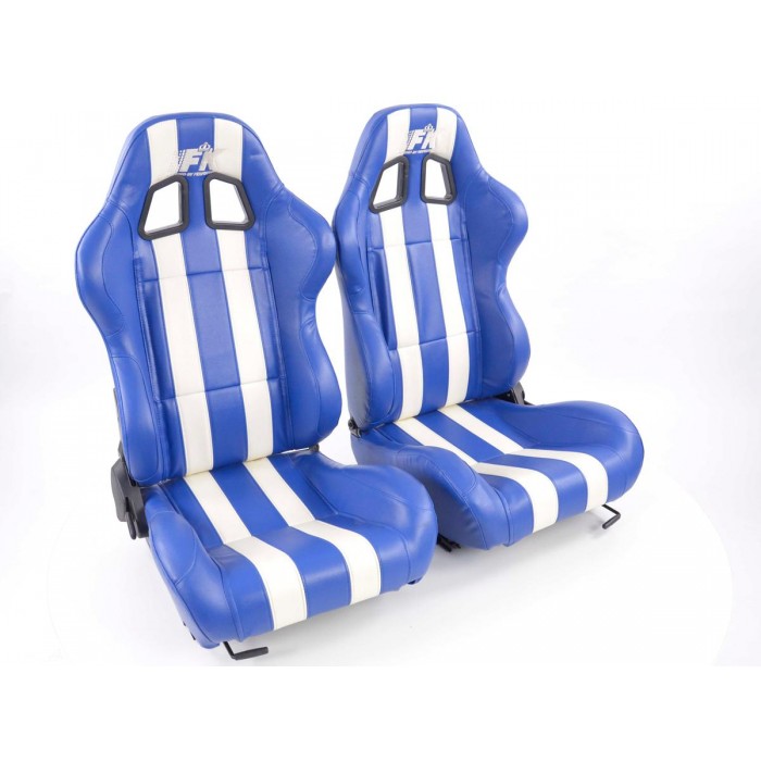 Снимка на Спортни седалки комплект 2 бр. Indianapolis еко кожа сини/бели FK Automotive FKRSE010185 за BMW X2 (F39) M35 i - 306 коня бензин