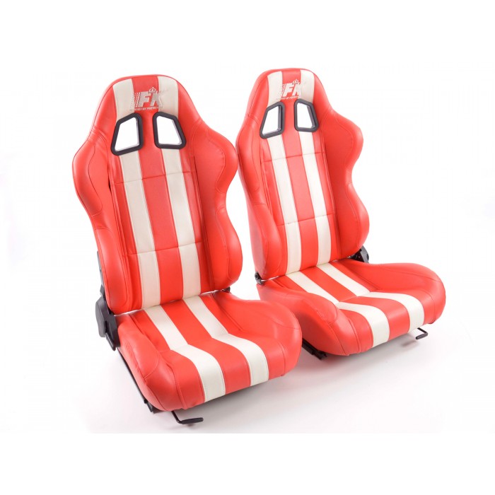 Снимка на Спортни седалки комплект 2 бр. Indianapolis еко кожа червени //бели FK Automotive FKRSE010187 за Lotus Esprit S4 (082) 2.2 - 300 коня бензин