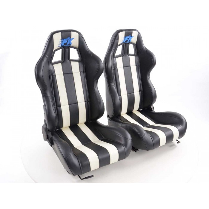 Снимка на Спортни седалки комплект 2 бр. Indianapolis еко кожа черни/бели FK Automotive FKRSE010181 за Audi TT (8N3) 1.8 T - 190 коня бензин