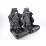 Снимка на Спортни седалки комплект 2 бр. Las Vegas еко кожа черни шев бели FK Automotive FKRSE011027