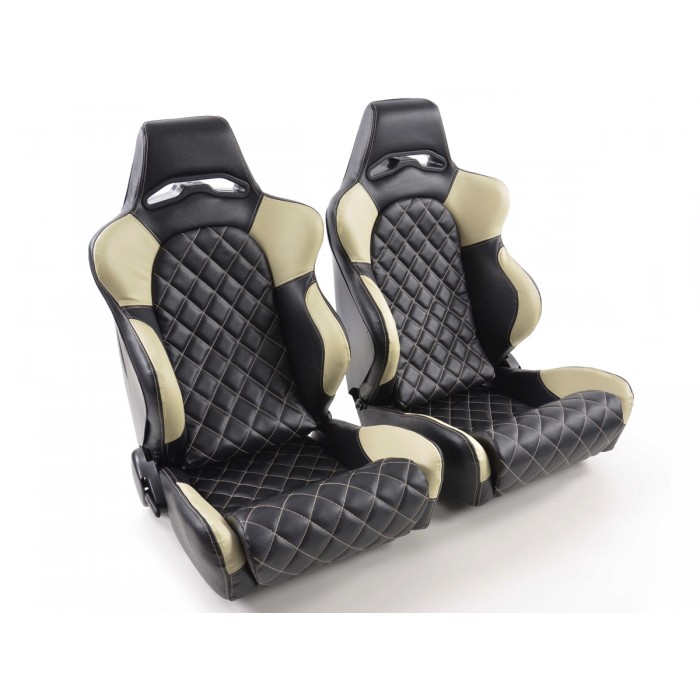 Снимка на Спортни седалки комплект 2 бр. Las Vegas еко кожа черни/бежови back made of GFK FK Automotive FKRSE011035 за Lotus Esprit S4 (082) 2.2 - 300 коня бензин