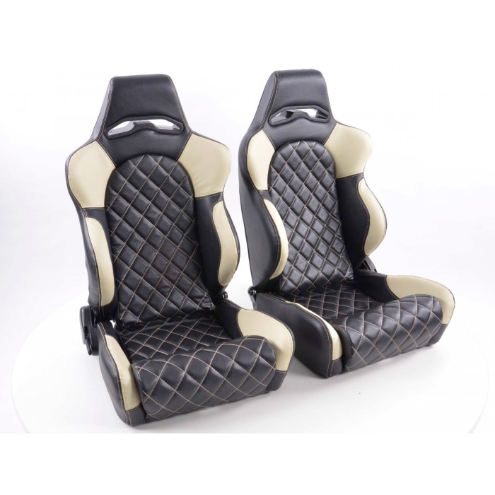 Снимка на Спортни седалки комплект 2 бр. Las Vegas еко кожа черни/бежови шев бежови FK Automotive FKRSE011025 за Lotus Esprit S4 (082) 2.2 - 300 коня бензин