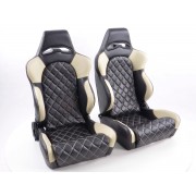 Снимка на Спортни седалки комплект 2 бр. Las Vegas еко кожа черни/бежови шев бежови FK Automotive FKRSE011025