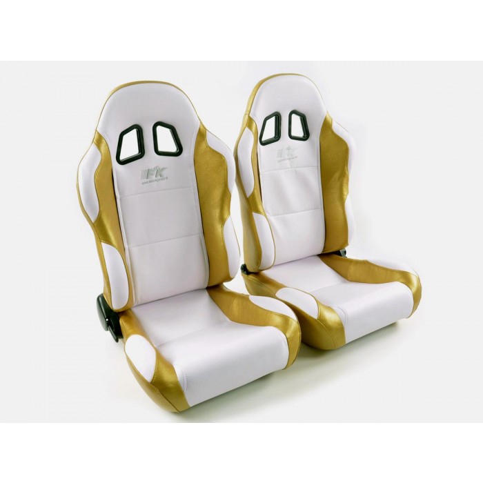 Снимка на Спортни седалки комплект 2 бр. Miami еко кожа бели златни FK Automotive FKRSE010069 за Alfa Romeo 166 Sedan 2.5 V6 24V (936A2___) - 190 коня бензин
