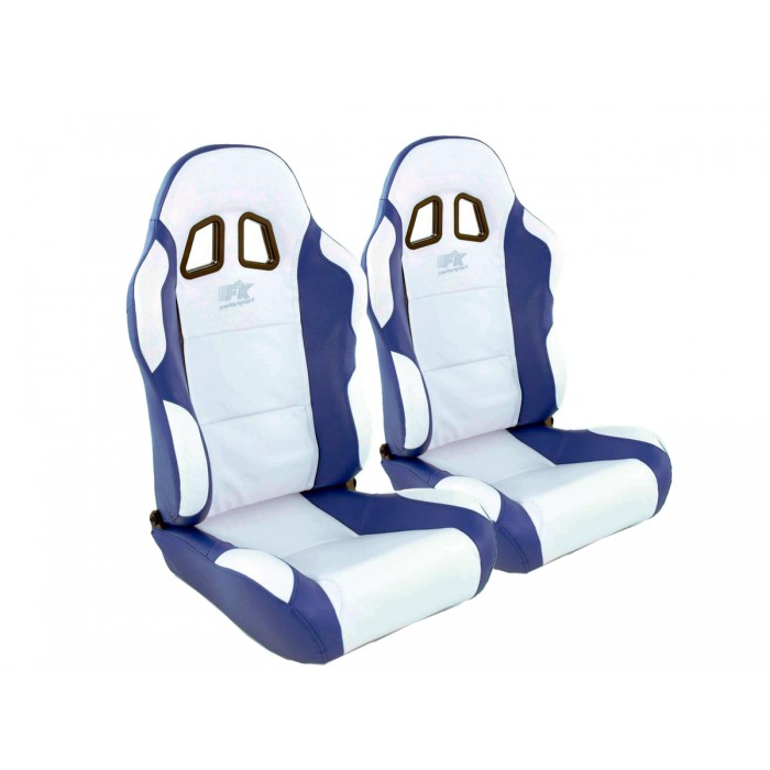 Снимка на Спортни седалки комплект 2 бр. Miami еко кожа бели/сини FK Automotive FKRSE010063 за Mercedes C-class Estate (s204) C 63 AMG - 520 коня бензин