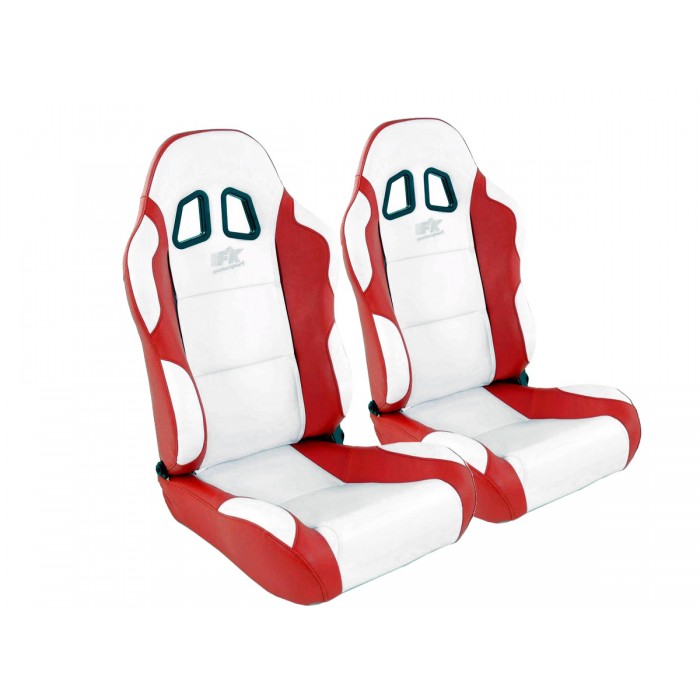 Снимка на Спортни седалки комплект 2 бр. Miami еко кожа бели/червени / FK Automotive FKRSE010067 за BMW 3 Coupe E30 318 i - 105 коня бензин