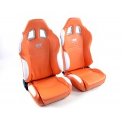 Снимка на Спортни седалки комплект 2 бр. New York еко кожа оранжеви/бели шев бели FK Automotive FKRSE010025