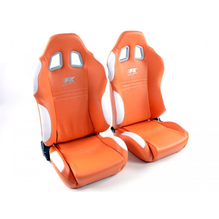 Снимка на Спортни седалки комплект 2 бр. New York еко кожа оранжеви/бели шев бели FK Automotive FKRSE010025 за BMW 1 E81 118 d - 143 коня дизел