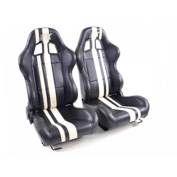 Снимка на Спортни седалки комплект 2 бр. Portland еко кожа черни/бели FK Automotive FKRSE011055 за Audi 80 Sedan (8C, B4) 2.6 - 150 коня бензин