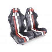 Снимка на Спортни седалки комплект 2 бр. Portland еко кожа черни/бели/червени / FK Automotive FKRSE011051
