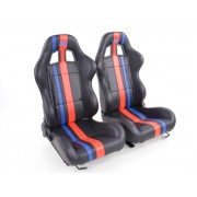 Снимка на Спортни седалки комплект 2 бр. Portland еко кожа черни/червени /сини FK Automotive FKRSE011057